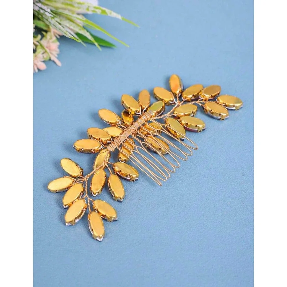 Unbranded Rhinestone Hair Comb Women OS Burgundy Gold Floral Vine Headpiece